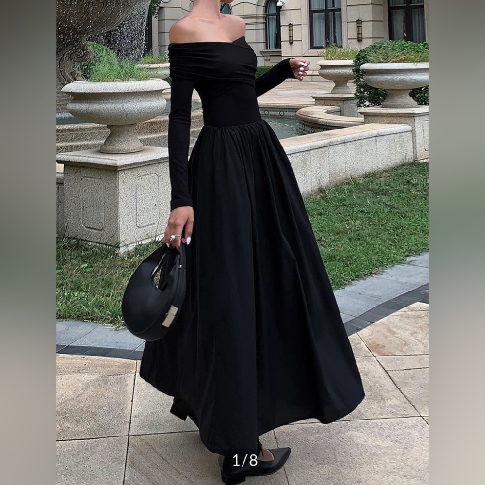 Commense Off Shoulder Criss Cross Long Dress